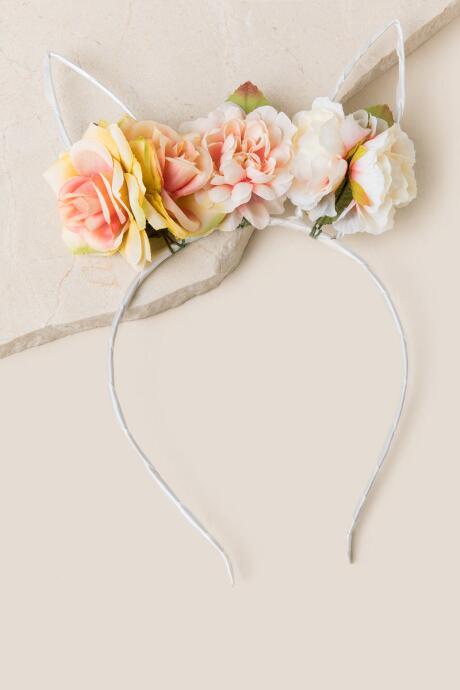 Francesca's Flower Bunny Ear Headband In White - White