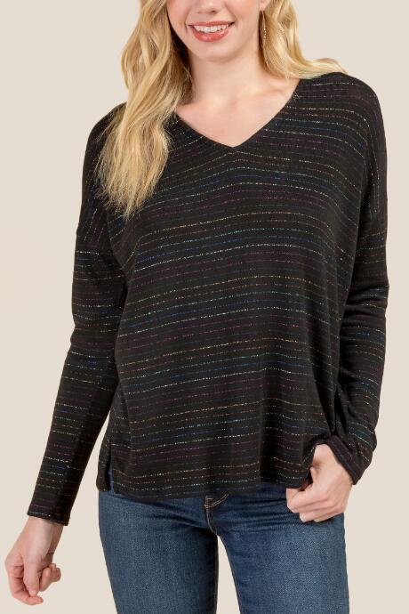 Francesca's Emily Lurex Stripe Top - Black