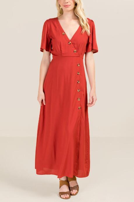Francesca's Audrey Button Maxi Dress - Cinnamon