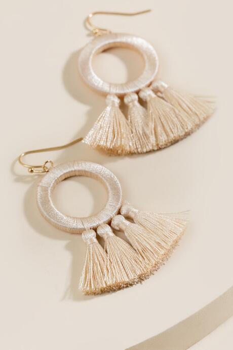 Francesca's Karina Tassel Statement Earrings - Taupe