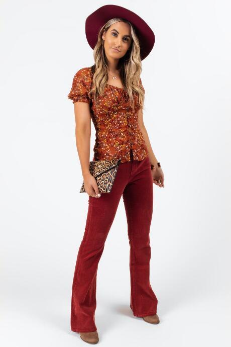 Francesca's Ibiza Floral Button Blouse - Rust