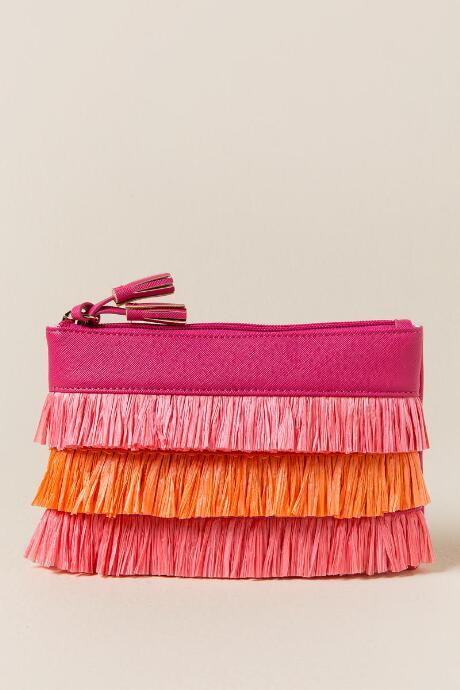 Francesca's Benita Multi-colored Fringe Clutch - Neon Pink