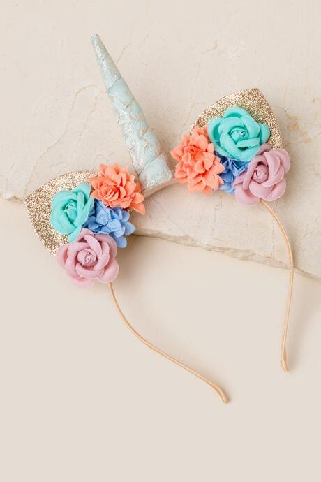 Francesca's Floral Caticorn Headband In Mint - Coral