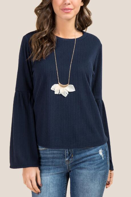 Francesca's Gable Cozy Bell Sleeve Top - Navy
