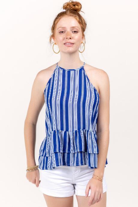 Francesca's Goldie Striped Peplum Top - Blue