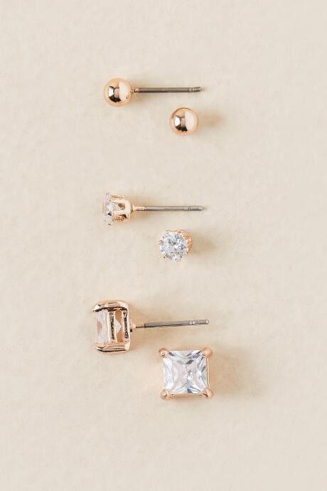 Francesca's Adora Cubic Zirconia Stud Earring Set In Rose Gold - Rose/gold