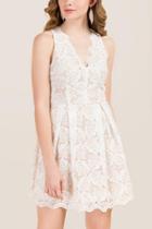 Francesca Inchess Louise Scallop Neck Palm Lace A-line Dress - White