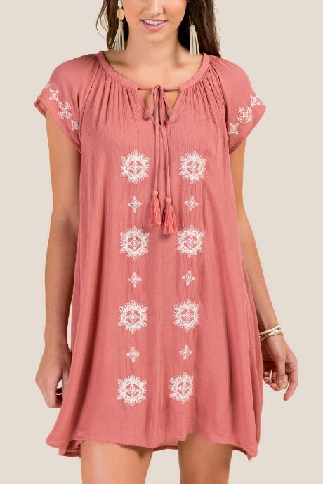 Francesca's Tiana Embroidered Shift Dress - Rose