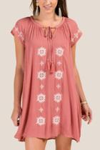 Francesca's Tiana Embroidered Shift Dress - Rose