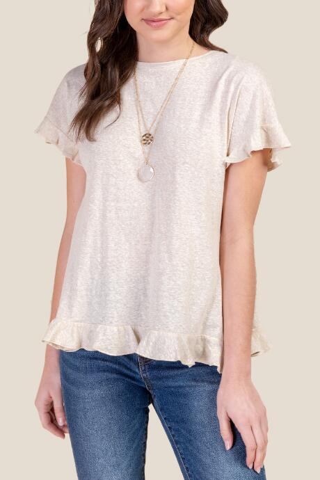 Francesca's Grace Ruffle Cross Back Short Sleeve Top - Heather Oat