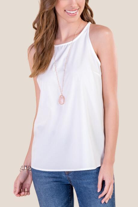 Francesca's Amber Button Shoulder Tank Top - Ivory