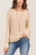 Francesca's Presley Lace Up Sleeve Sweater - Taupe