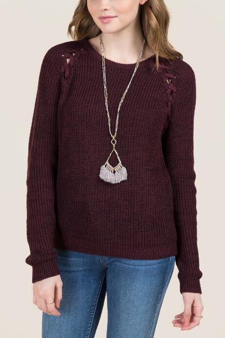 Alya Ronda Lace Up Pullover Sweater - Purple