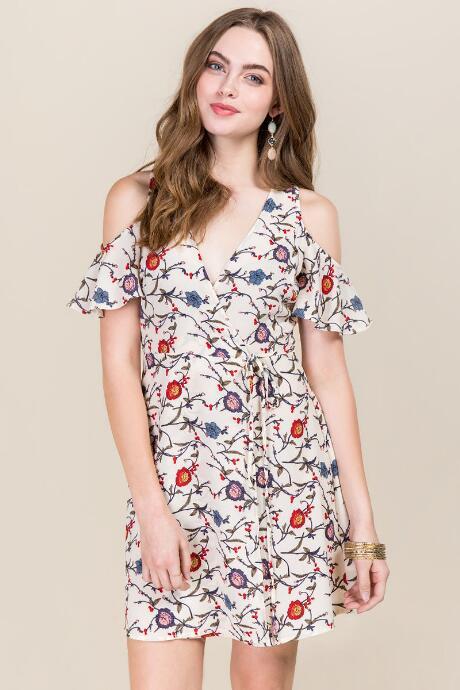 Francesca's Fai Cold Shoulder Wrap Dress - White