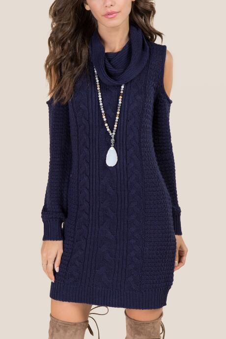 Francescas Aubrielle Cold Shoulder Sweater Dress - Navy