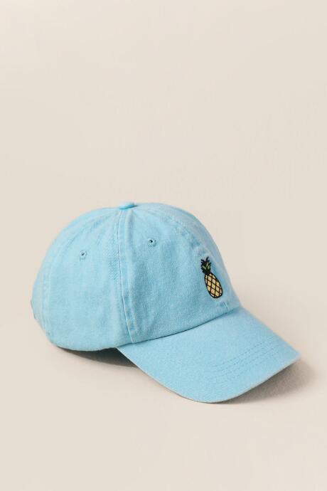 Francesca's Brazil Pineapple Patch Denim Baseball Cap - Light Blue