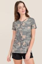 Alya Rosie Clavicle Cut Out Camo Knit Tee - Dark Olive