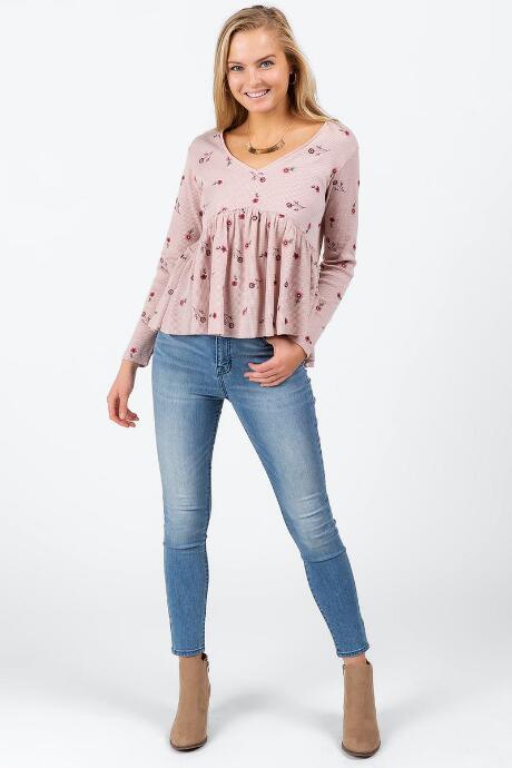 Francesca's Caedyn Embroidered Peplum Top - Blush