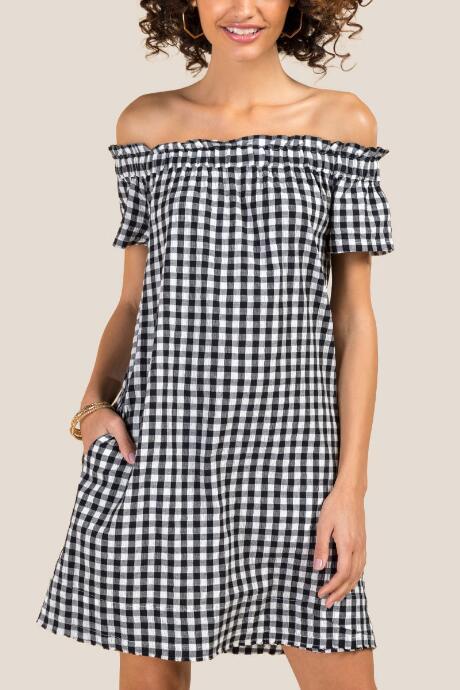 Francesca Inchess Sukie Off The Shoulder Gingham Shift Dress - Black/white