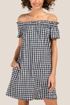 Francesca Inchess Sukie Off The Shoulder Gingham Shift Dress - Black/white