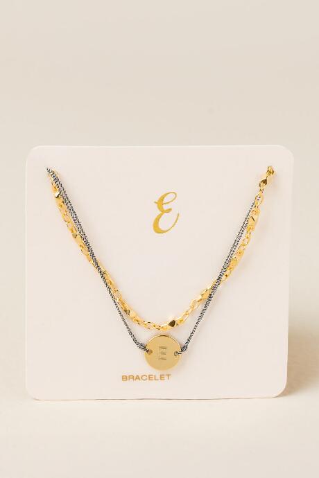 Francesca's E Initial Coin Pull Tie Bracelet - Gold
