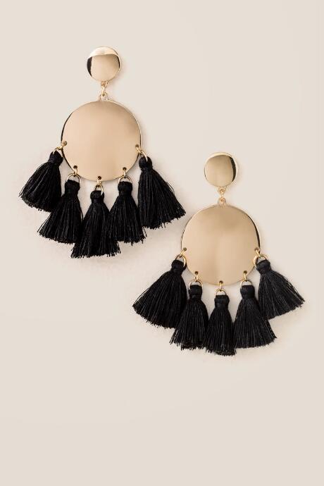 Francesca's Loa Metal Circle Tassel Earring - Black
