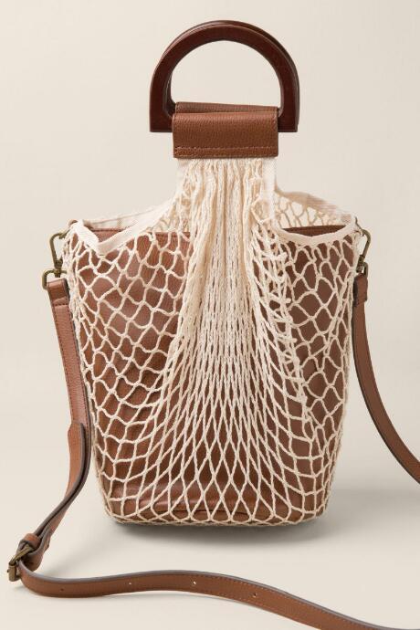 Francesca's Evaline Mesh Net Tote - Cognac