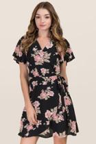 Francesca's Bella Floral Wrap Dress - Black
