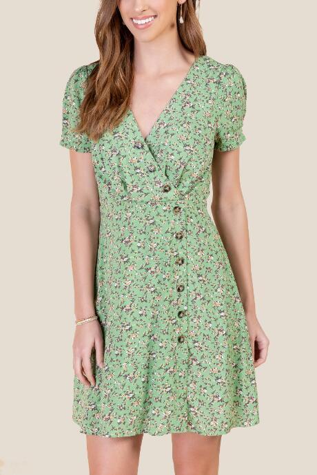 Francesca's Chloe Button Front A-line Dress - Moss