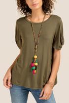 Francesca Inchess Heather Ruche Sleeve Knit Top - Olive