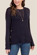 Francesca's Caroline Side Button Sweater - Navy