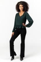Francesca's Lonnie Button Ruffle Blouse - Hunter Green
