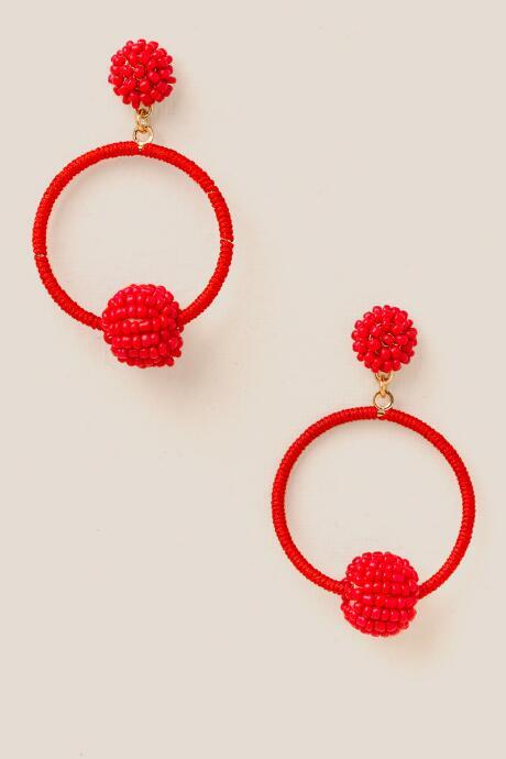 Francescas Michaela Bauble Hoop Earrings - Red