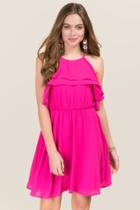 Francesca's Langley Ruffle A-line Dress - Neon Pink