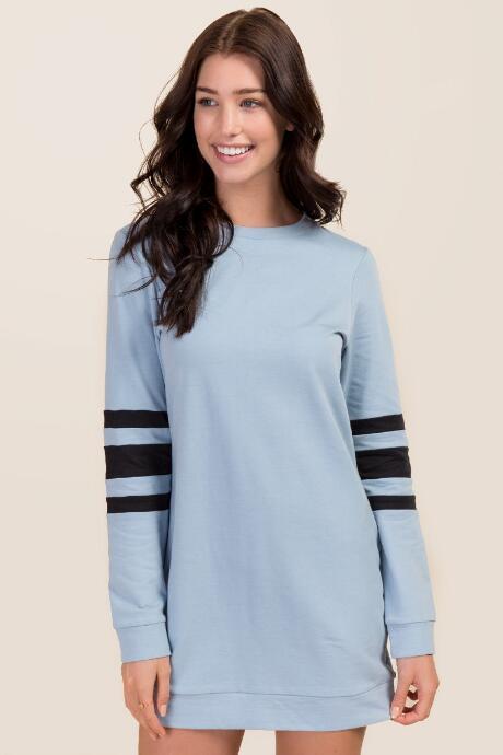 Francesca's Eva Striped Sweatshirt Dress - Oxford Blue