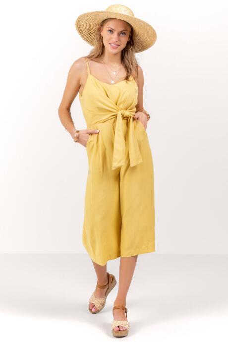 Francesca's Imani Front Tie Jumpsuit - Sunshine