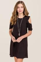 Alya Dara Cold Shoulder Distressed Knit Dress - Black