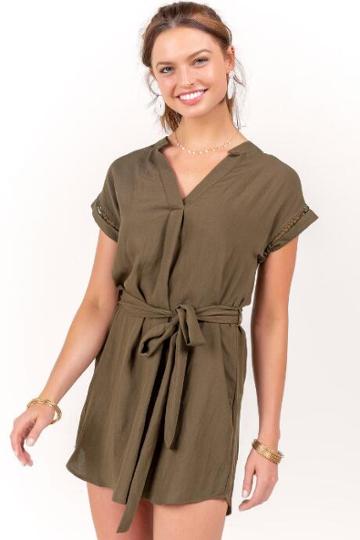 Edgemine Penelope Border Sleeve Shift Dress - Olive