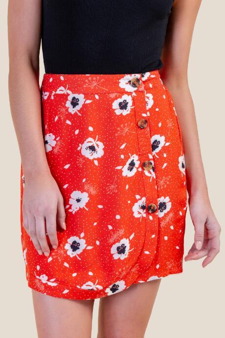 Francesca's Denise Button Front Mini Skirt - Red