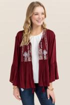 Mi Ami Aimee Metallic Embroidered Kimono Jacket - Wine