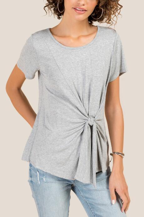 Francesca's Heather Basic Side Tie Tee - Heather Gray