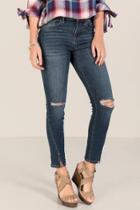 Harper Mid Rise Destructed Split Hem Jeans - Medium Wash
