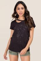 Alya Eadie Single Cut Out Distressed Knit Tee - Black
