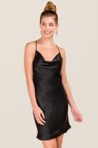 Francescas Lakesha Satin Drape Shift Dress - Black