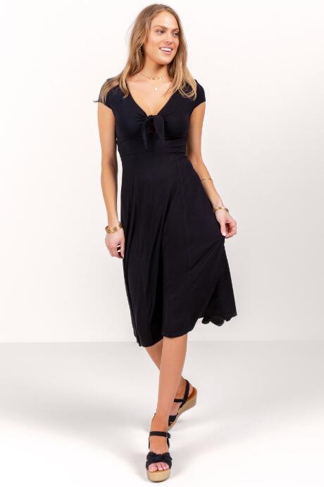 Francesca's Emily Tie Front Midi Dress - Black