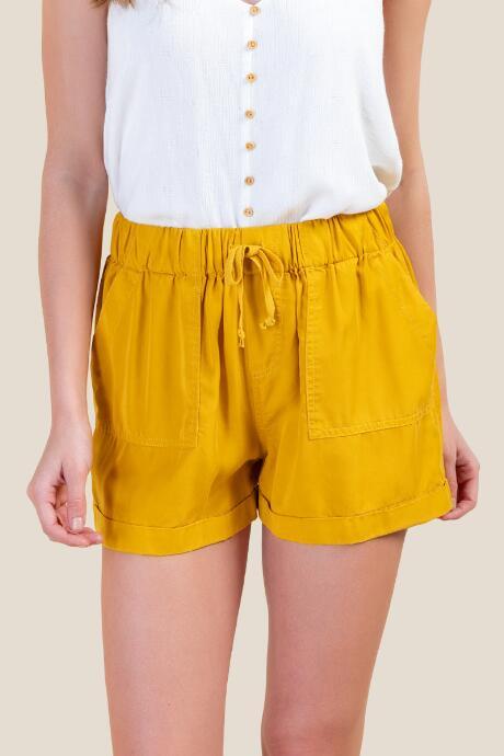 Francesca's Rachel Tie Waist Utility Shorts - Mustard