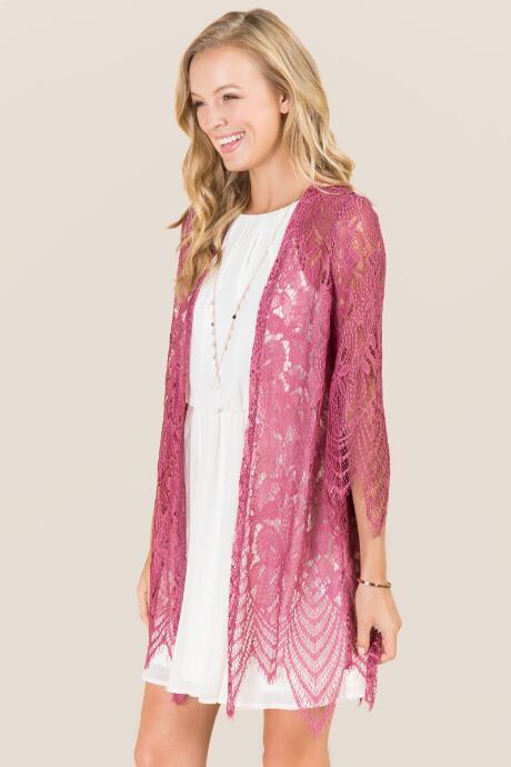 Francesca's Eisley Solid Lace Kimono - Rose
