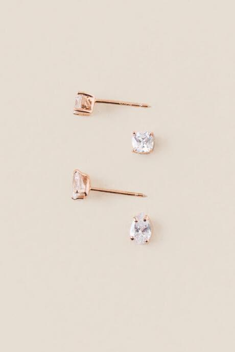 Francesca's Ryanne Cubic Zirconia Stud Earring Set In Rose Gold - Crystal