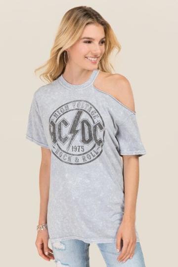 Hybrd Promotions, Llc Acdc Band Cut Out Graphic Tee - Gray