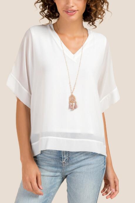 Francesca Inchess Camilla Sheer Sleeve V-neck Blouse - White